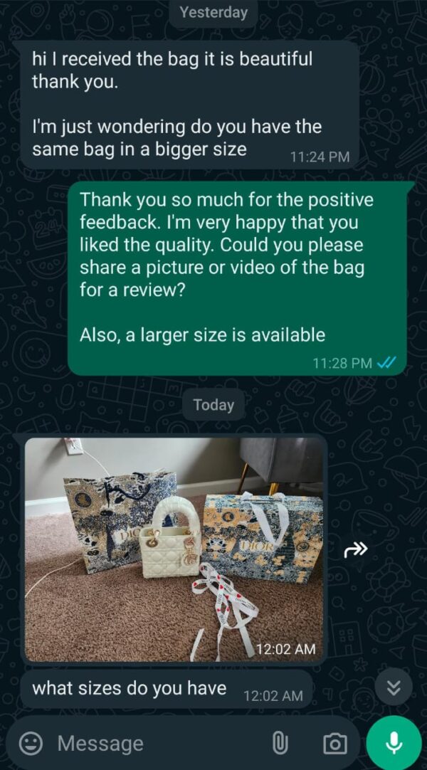 Hi, I'm Grace. 😊 Welcome to my website (Pay After Video QC-GraceLuxeSource). 👋 Click the Facebook icon in the lower right to contact me. I'll send you a free 360-degree HD quality inspection video in about 2 days. 📹 Confirm payment after watching; if you don't like it, no need to pay. 👍-261861783526