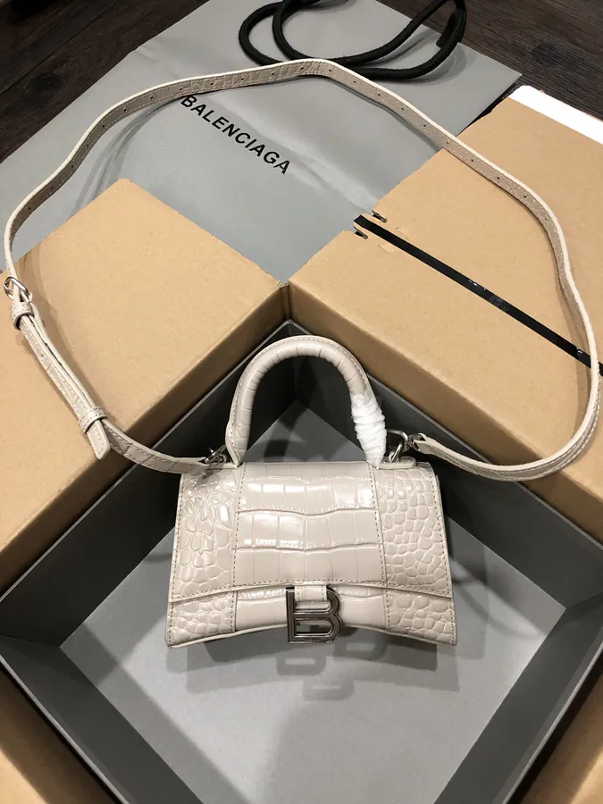 Balenciaga Hourglass Sand Bag with Grey and Silver Buckles