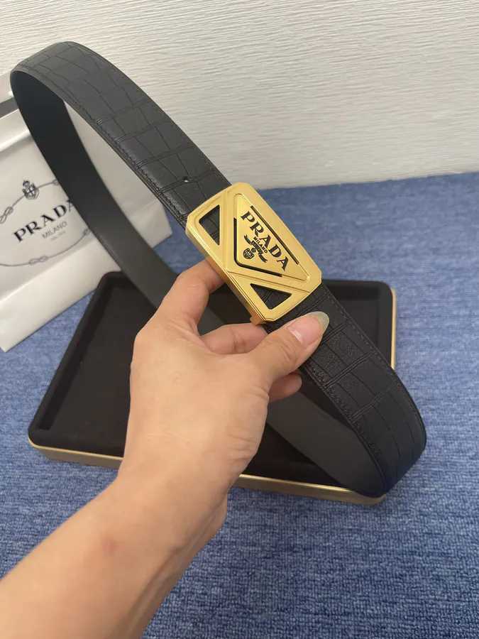 Prada Leather Belt with Logo Buckle