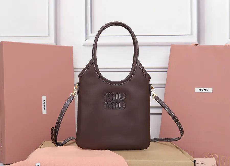 Miu Mini Tote Bag with Grained Calfskin