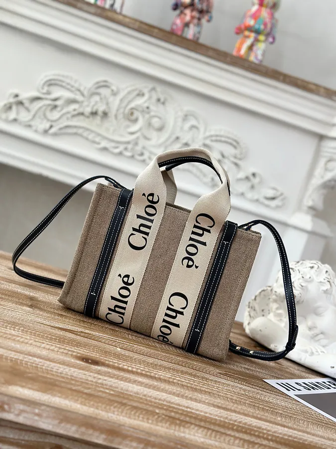 Chloe Woody Mini Tote - Lightweight Canvas & Glossy Leather