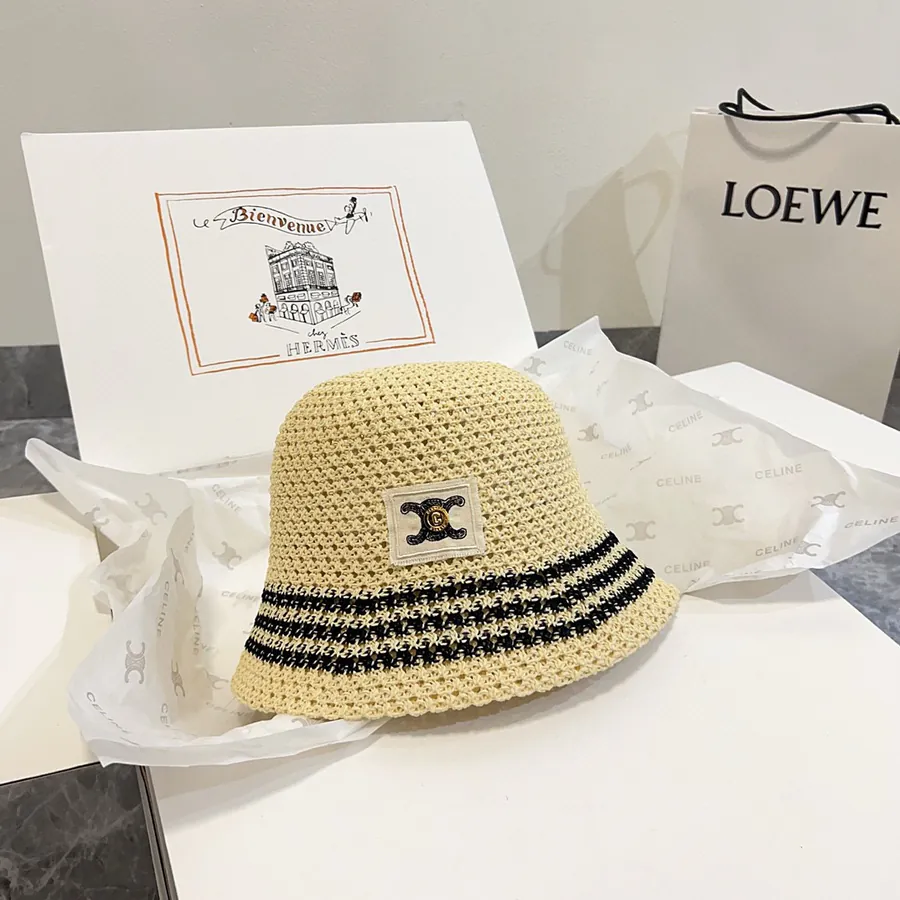 Celine 2024 New Large Basket Weave Fisherman Hat with Dust Bag