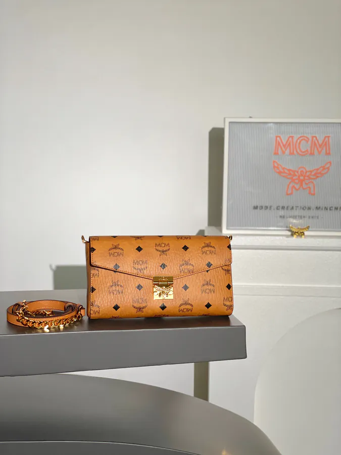 MCM Tracy Visetos Crossbody Bag with Chain Strap