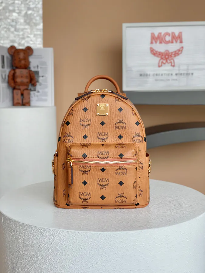 MCM Stark Visetos Mini Backpack with Stud Details