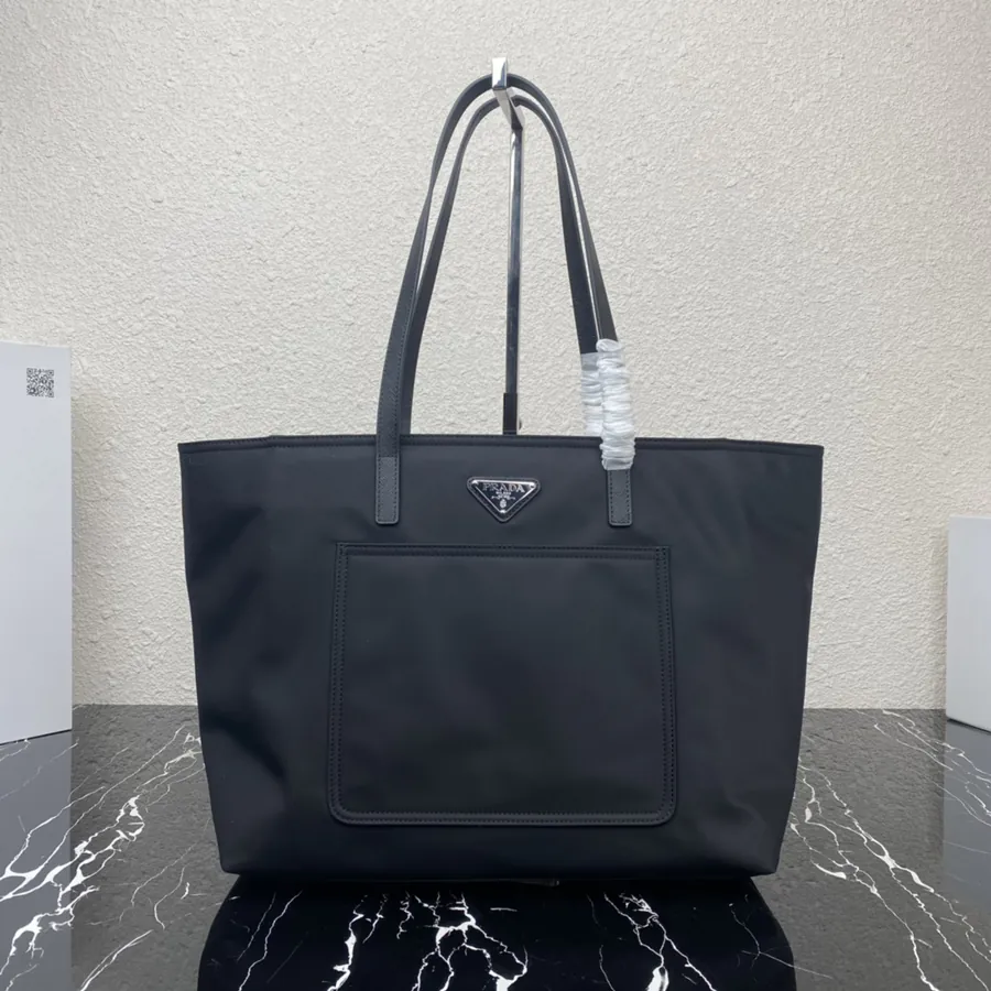 Prada 1BG052 Tote Bag - Saffiano Leather Handle, Triangular Logo