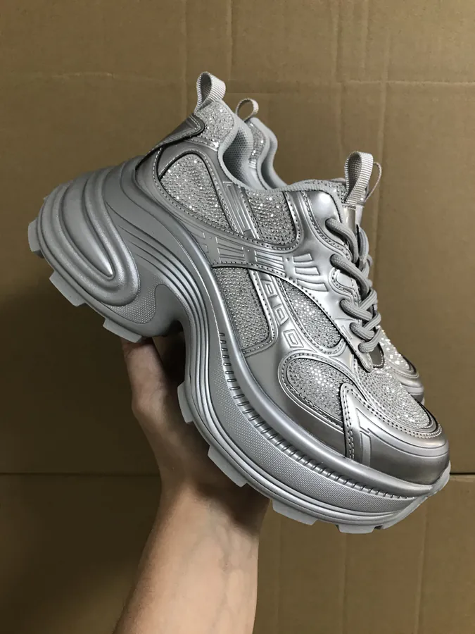 GG-CC Series Comfortable and Stylish Elevated Low-Top Thick Soled Sneakers in Silver